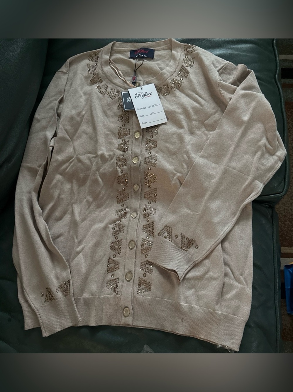 Cream Embellished Button-Front Women's Cardigan Sweater